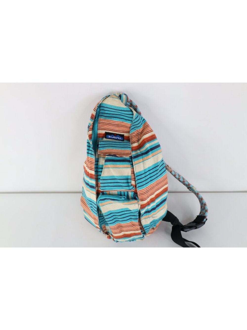 Vintage Y2K KAVU Hiking Striped Roped Slingback Crossbody Trekking Bag Pack